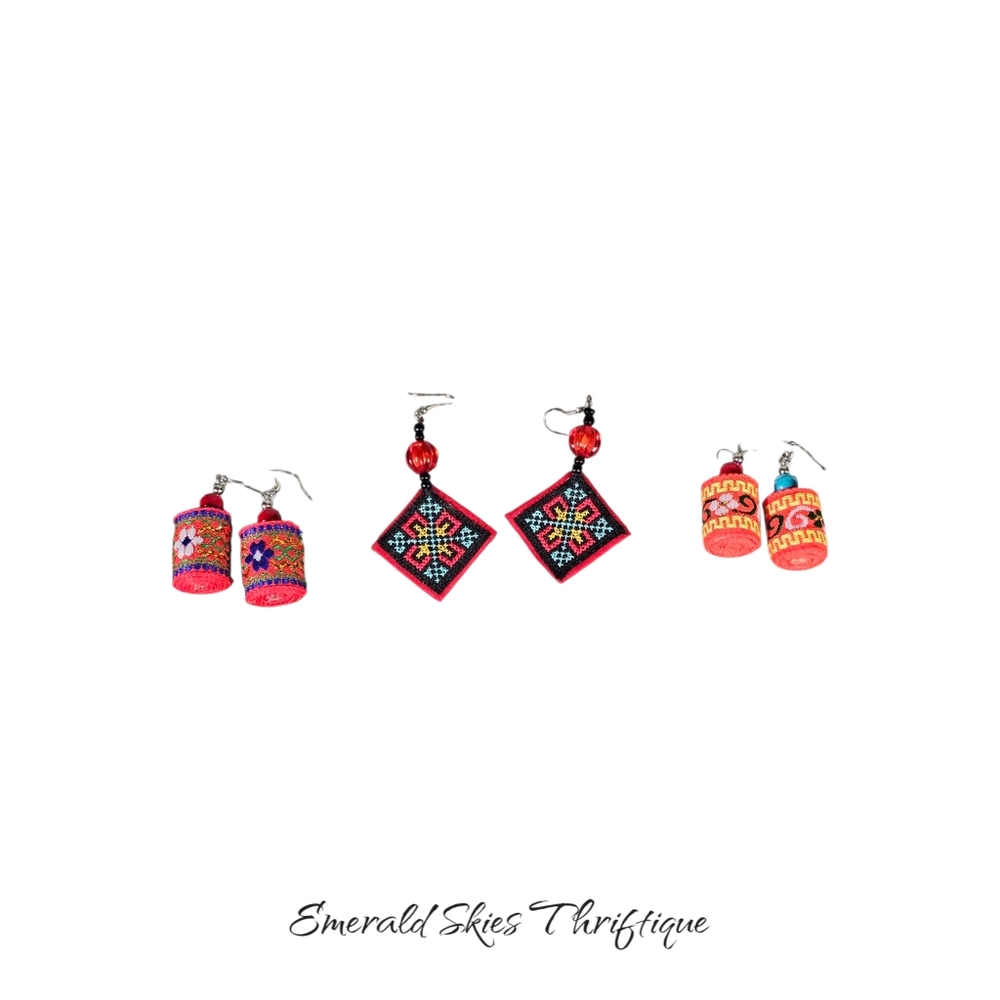 Lot of 3 handcrafted embroidered earrings
